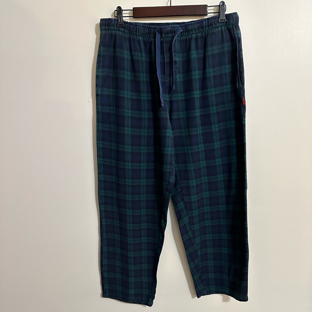 Izod Men’s Navy/Green Nightwatch Plaid Cotton Flannel Sleepwear Pants, Size L